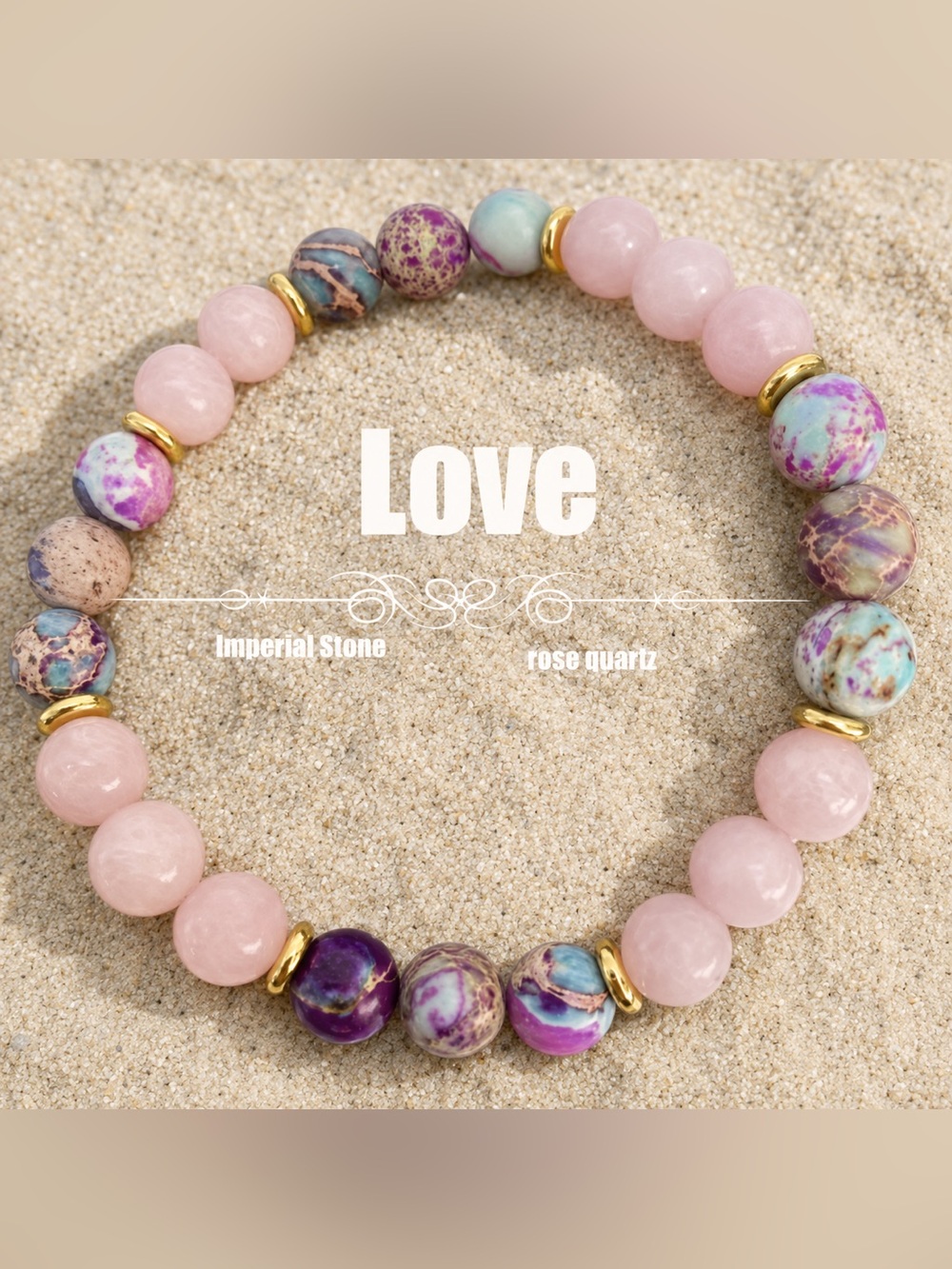 Pink Purple Love Beaded Stretch Bracelet Gold-Tone Accents